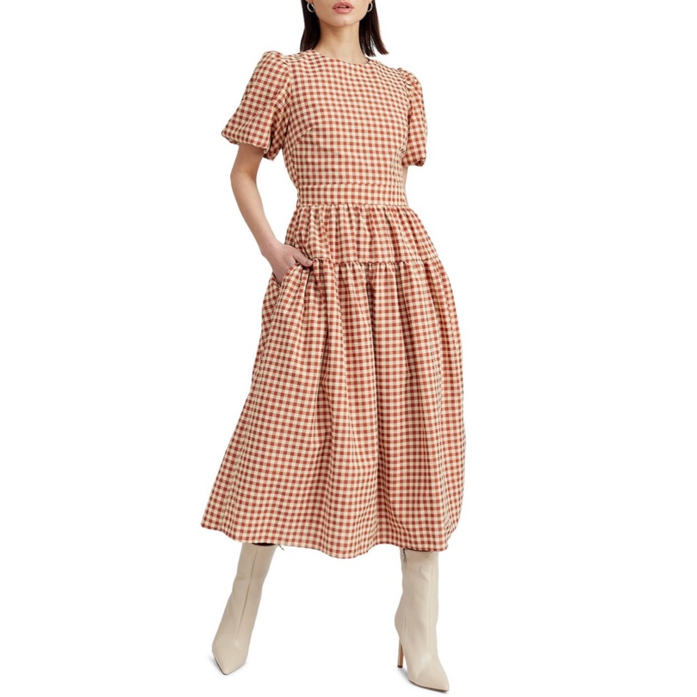 NWOT En Saison Juni Round Neck Bubble sleeve Midi Dress - Picture 7 of 13